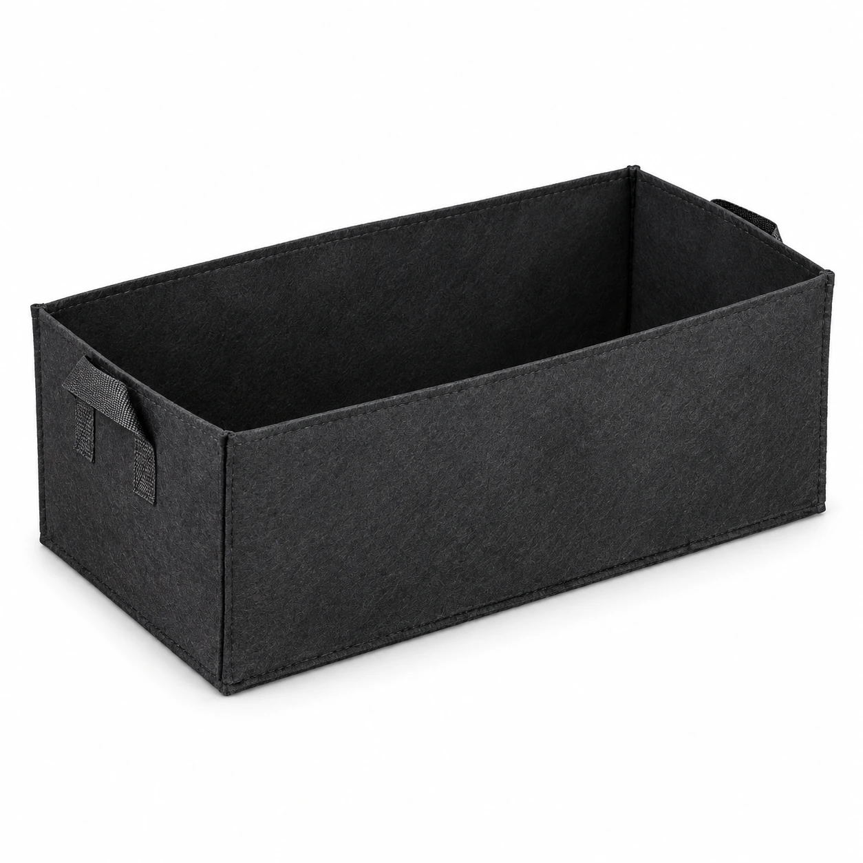 Bac de culture tissu rectangulaire noir 50 cm, vide et déployé, poignées latérales