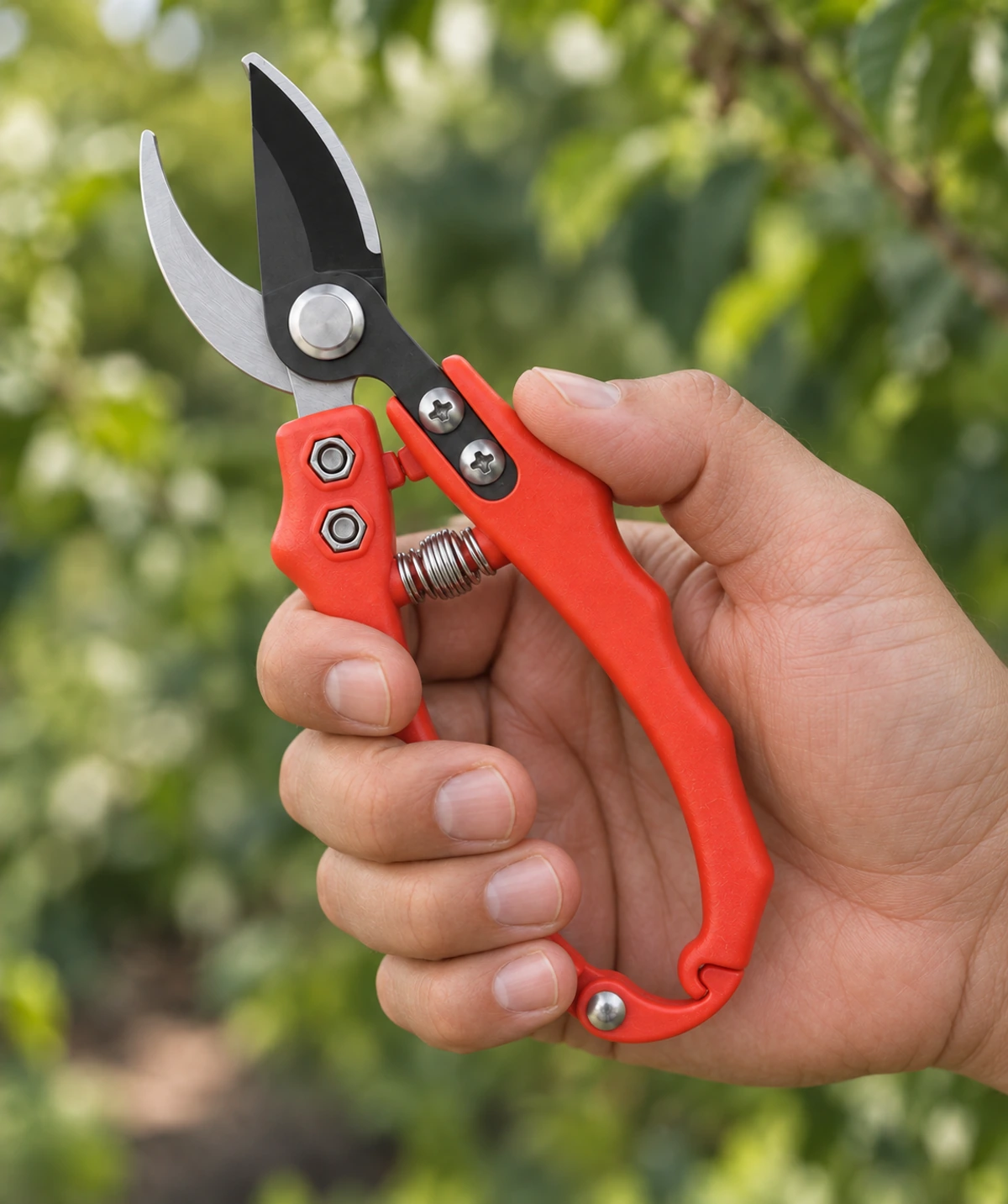 Lame courte en appui sur un rameau tendre d'arbre fruitier