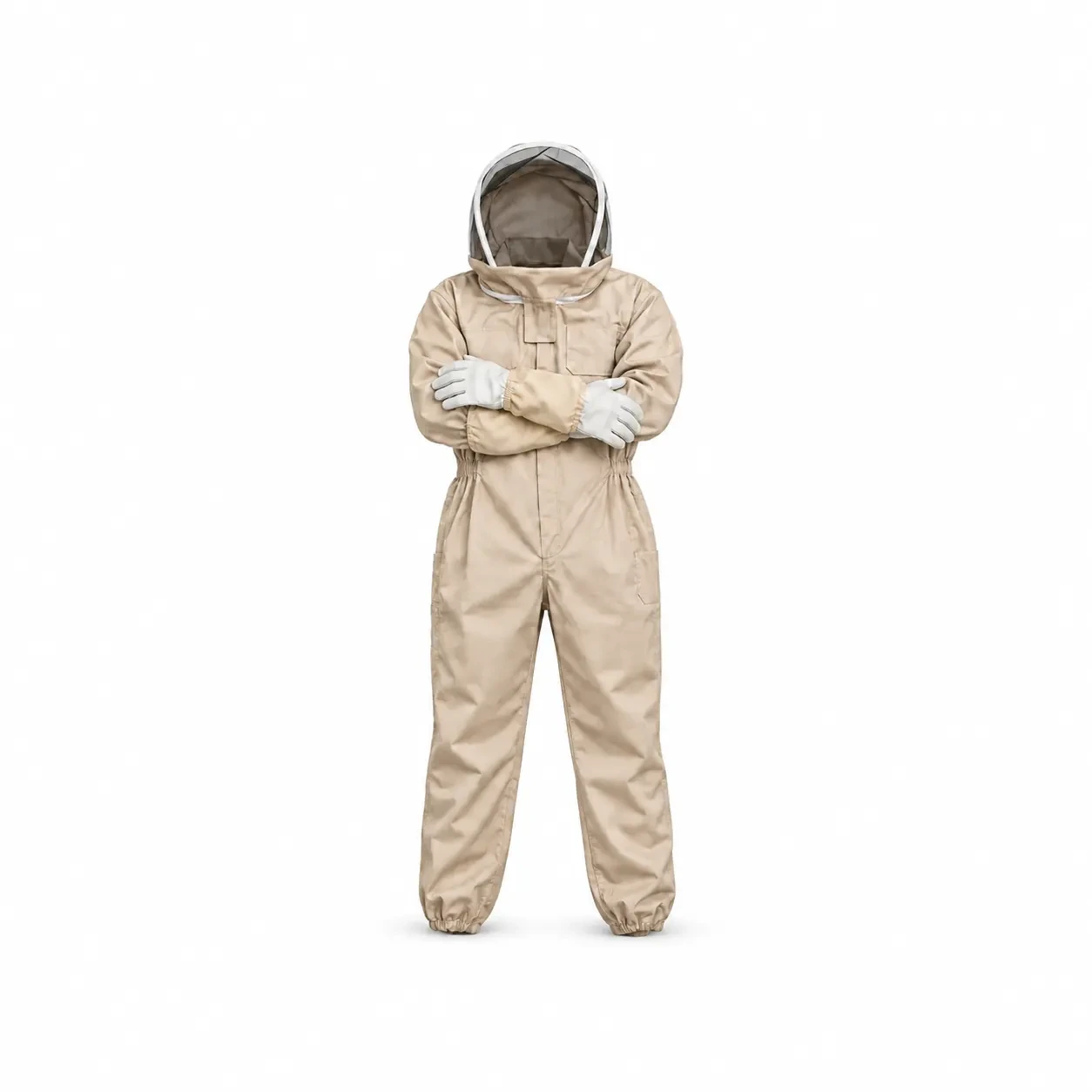 Combinaison apiculteur ventilée beige clair, voile intégré et gants à manchons