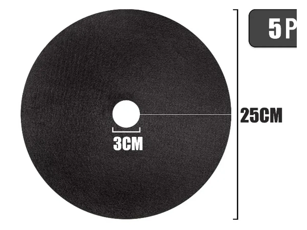 Planche de cotes sur fond clair : disque vu de dessus, 25 cm de diamètre et trou central de 3 cm