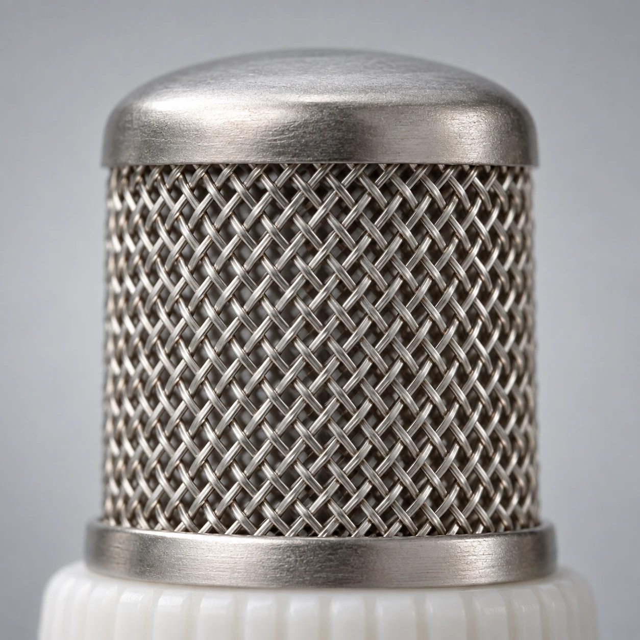 Cage à tamis en acier inoxydable de 24 mm vue de près, mailles fines sur le fond alourdi