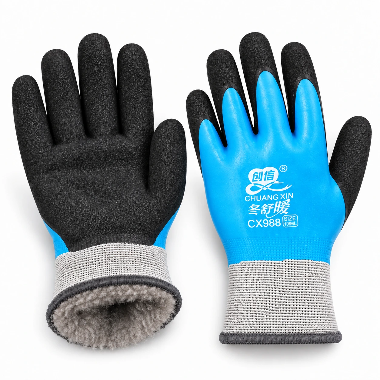 Paire de gants bleus sur fond blanc