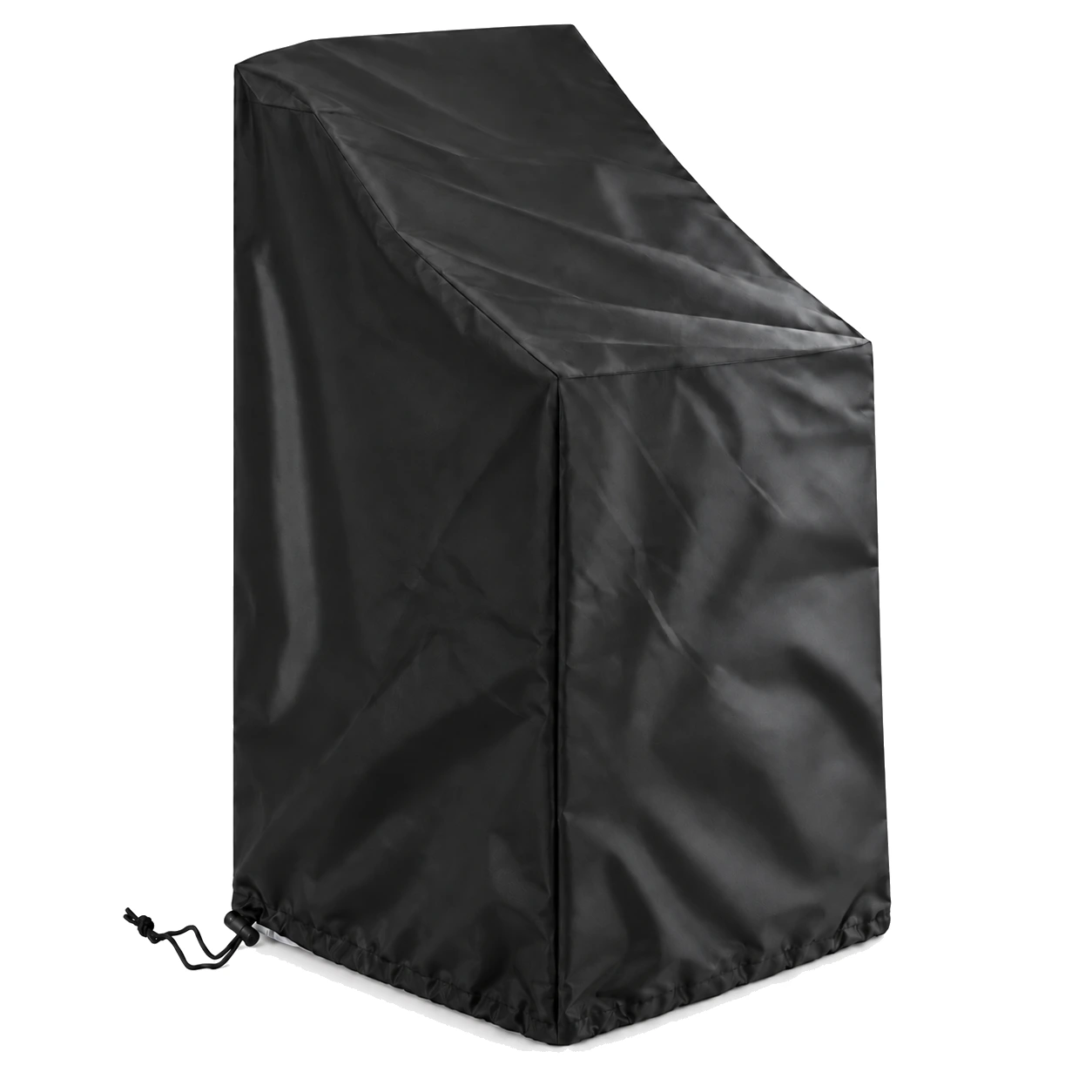 Housse de protection noire pour chaises empilables, vue de trois quarts sur fond blanc