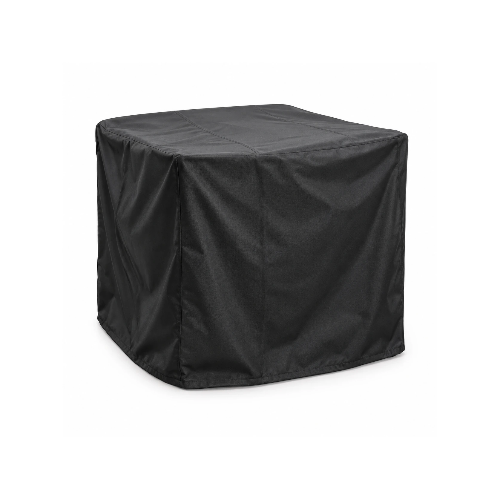 Housse de protection salon de jardin noire, cube 70 x 70 x 70 cm, vue de trois quarts sur fond blanc