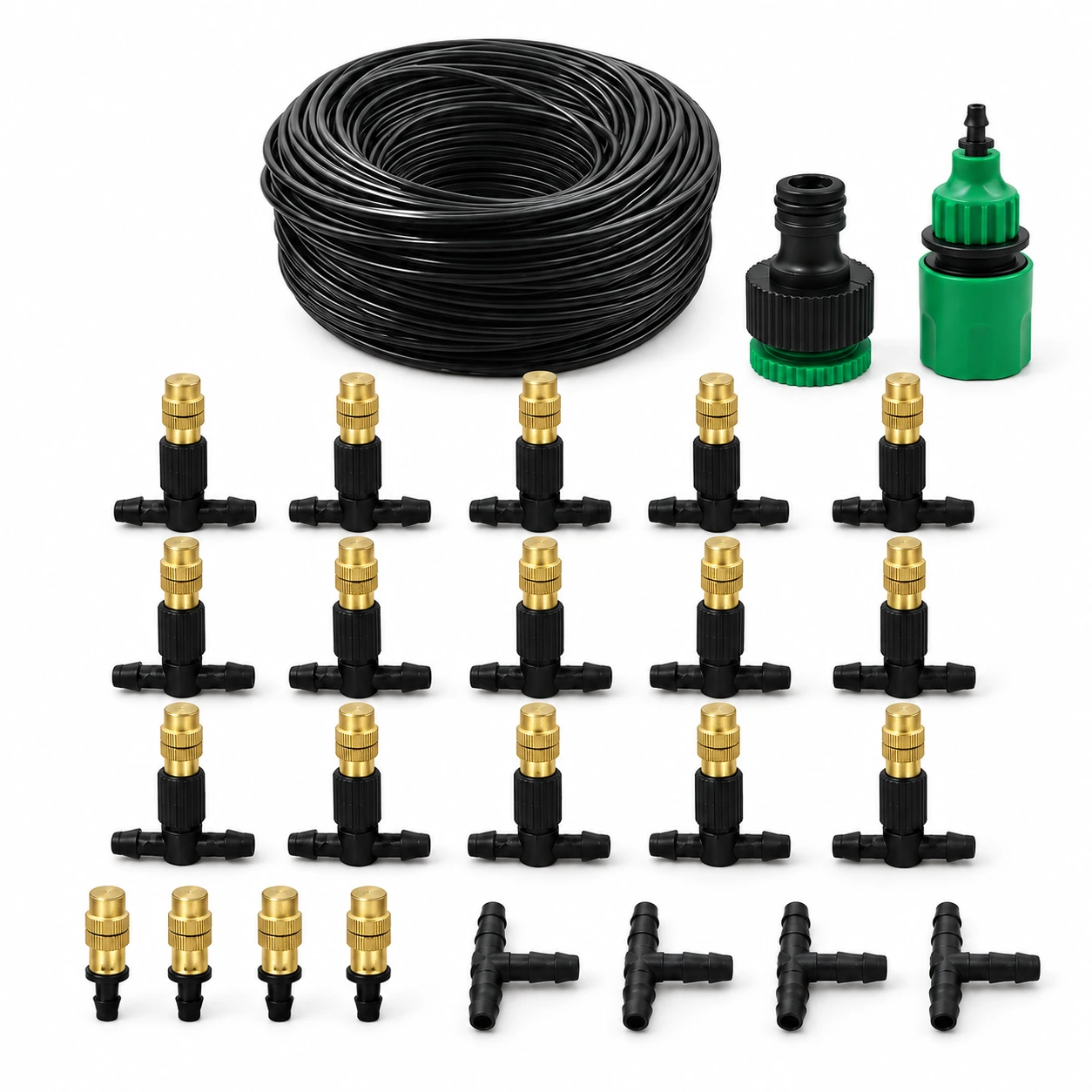 Kit de brumisation 15 m avec tuyau noir, buses en laiton et raccords