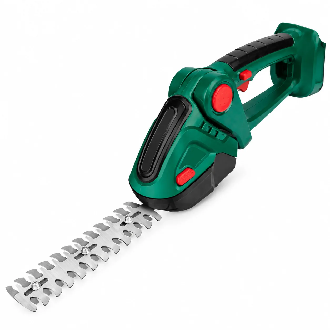 Taille-haie 2 en 1 vert avec lame longue sur fond clair